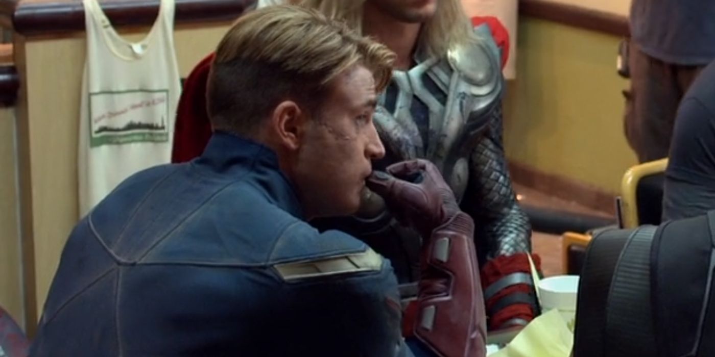 Behind the Scenes Shot of Chris Evans in The Avengers Shawarma Scene