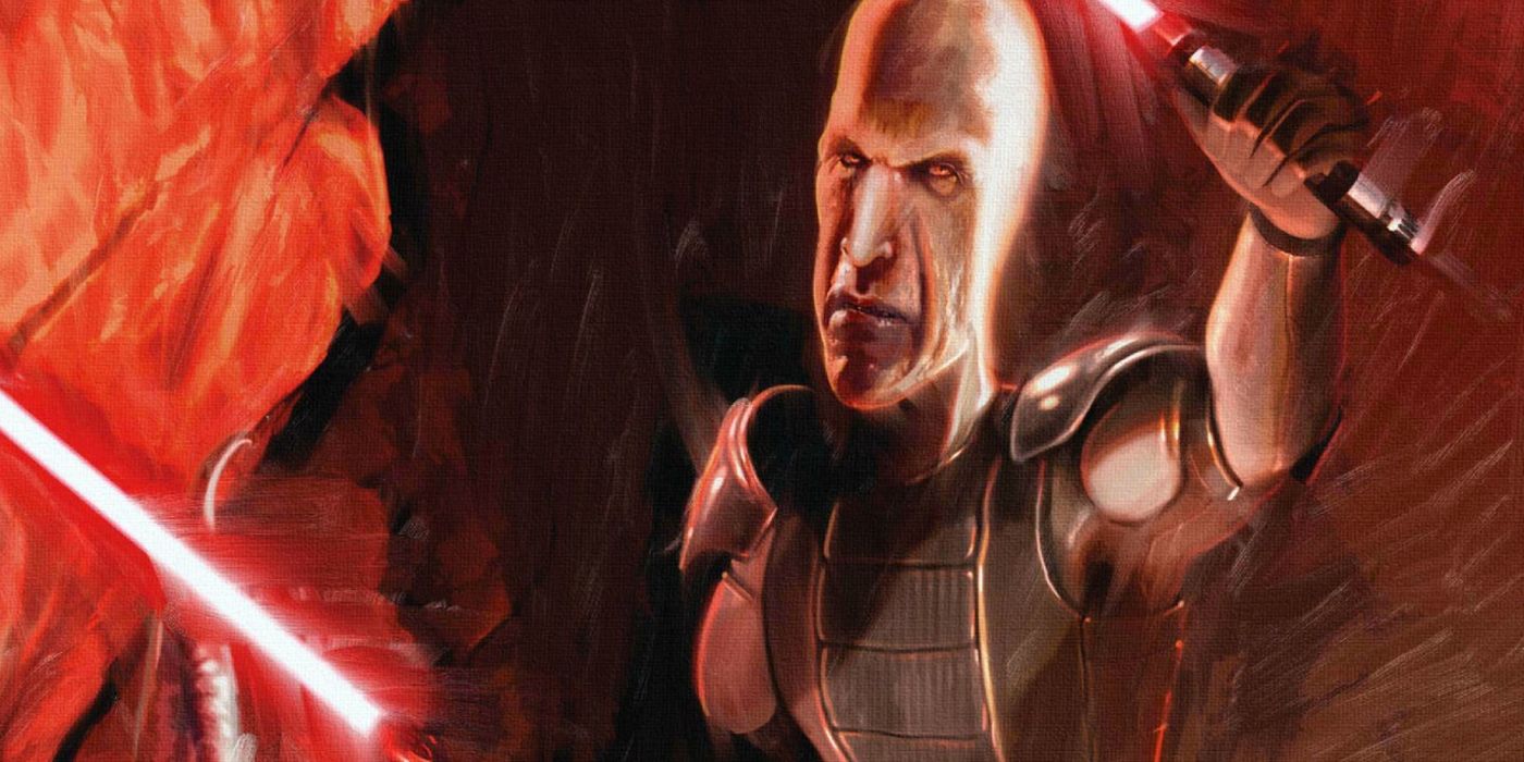 Darth Plagueis soldando dois sabres de luz em Star Wars Legends.