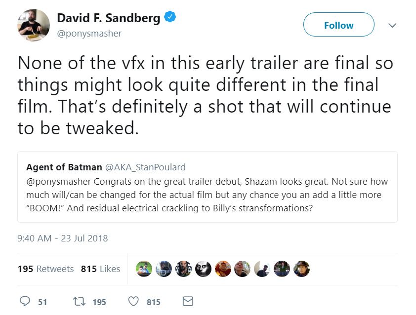 David F Sandberg Tweet CGI