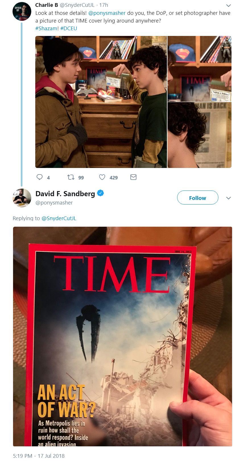 David Sandberg Shazam Tweet