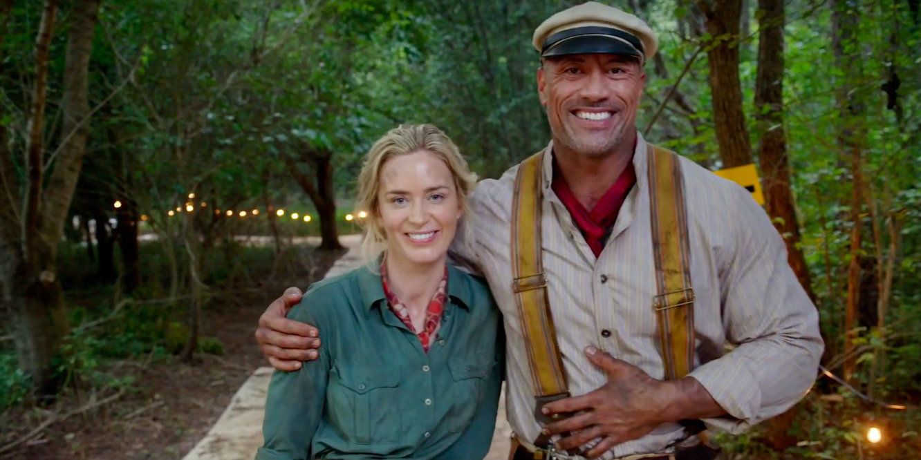 Dwayne Johnson and Emily Blunt on Jungle Cruise set