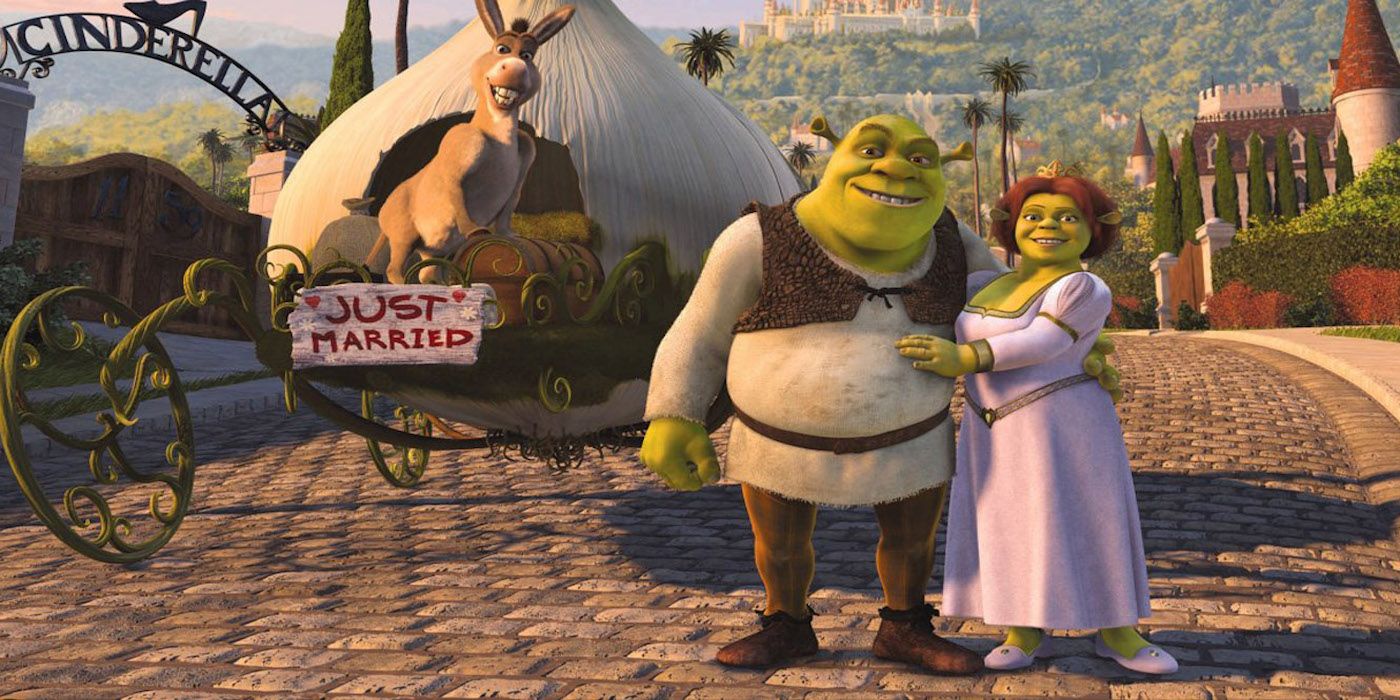 Shrek, Fiona, and Donkey after their wedding