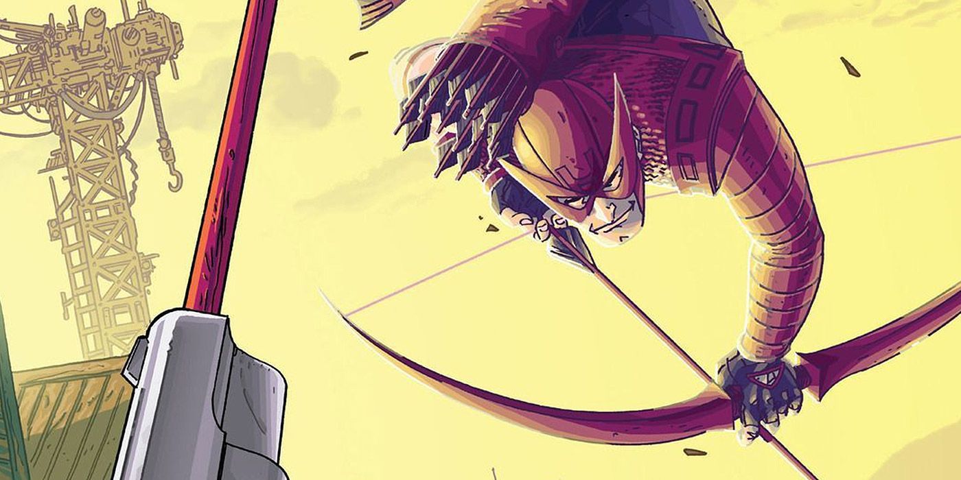 Hawkeye doing a backflip in Marvel Comics