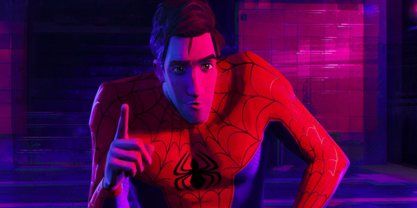 Peter Parker stops a robbery in Into The Spider-Verse