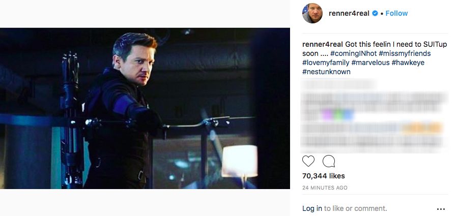 Jeremy Renner Avengers 4 tease IG