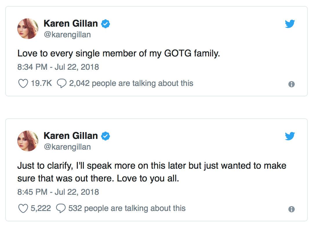 Karen Gillan James Gunn tweet