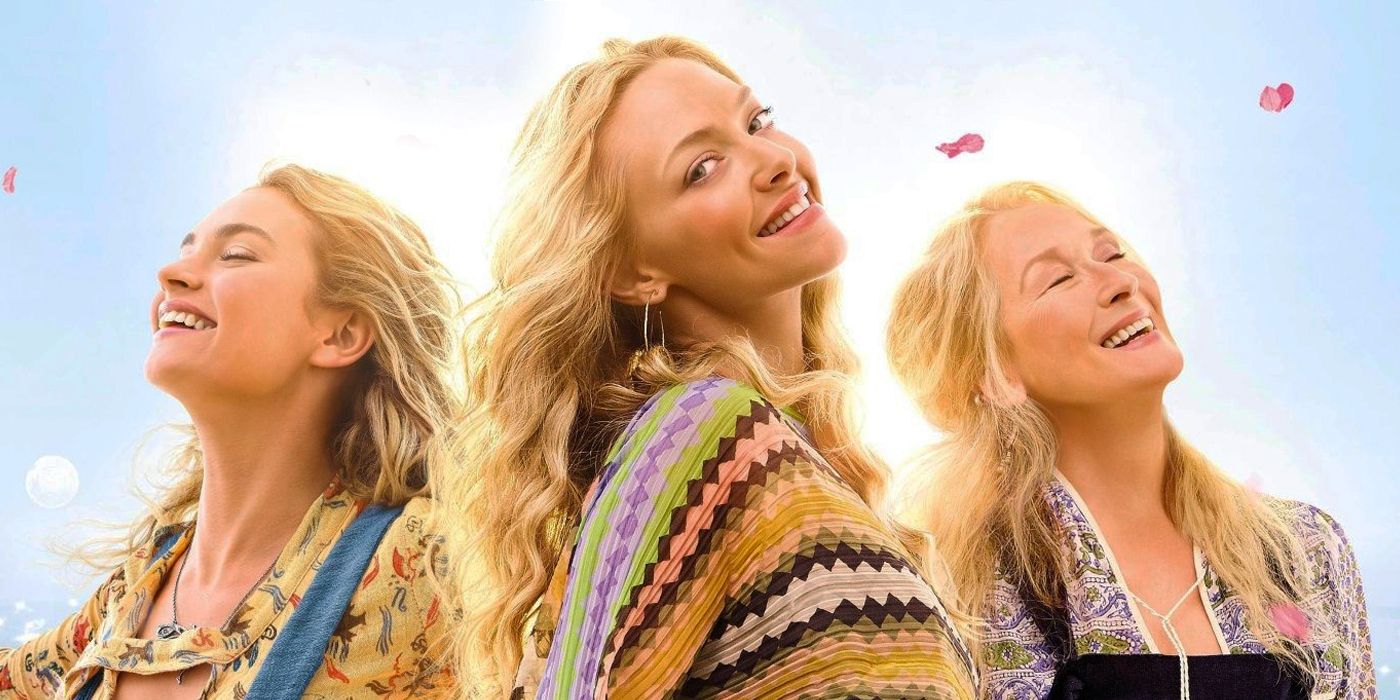 Lily James, Amanda Seyfried, and Meryl Streep in promotional artwork for Mamma Mia 2