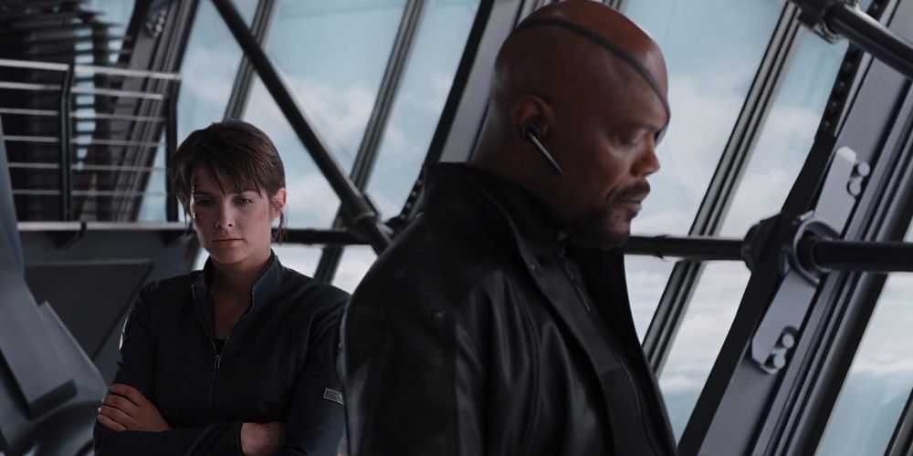 Maria Hill and Nick Fury in The Avengers