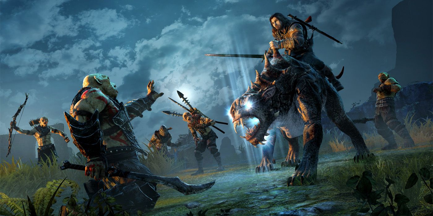 Talion atop a Caragor hunting Orcs in Middle Earth Shadow Of Mordor.