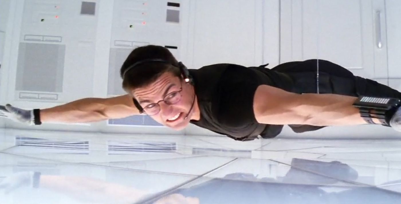 Tom Cruise hovering above the floor in Mission: Impossible