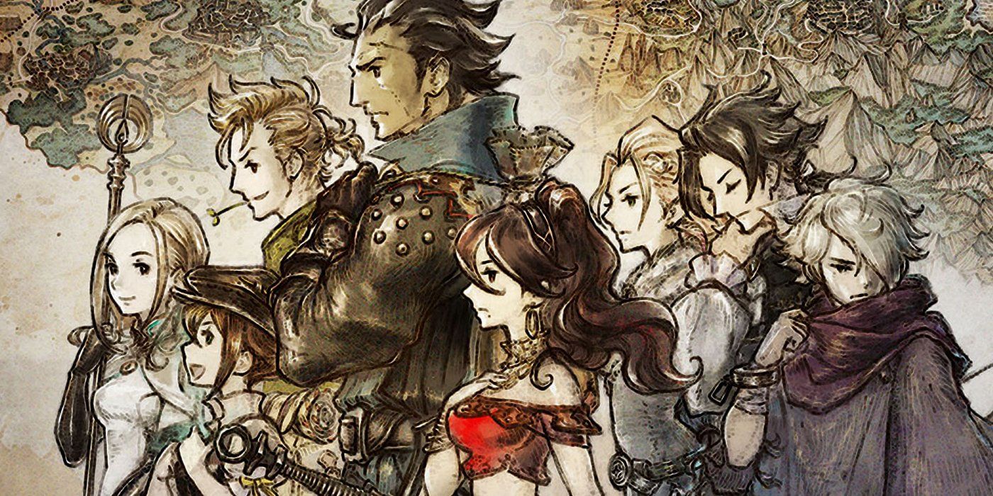 Characters in Octopath Traveler posed on the cover art