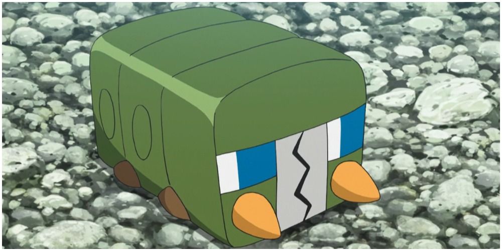 A wild Charjabug resting on the groun in the Pokémon anime