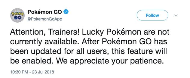 New Pokémon Go Update Introduces Lucky Pokémon