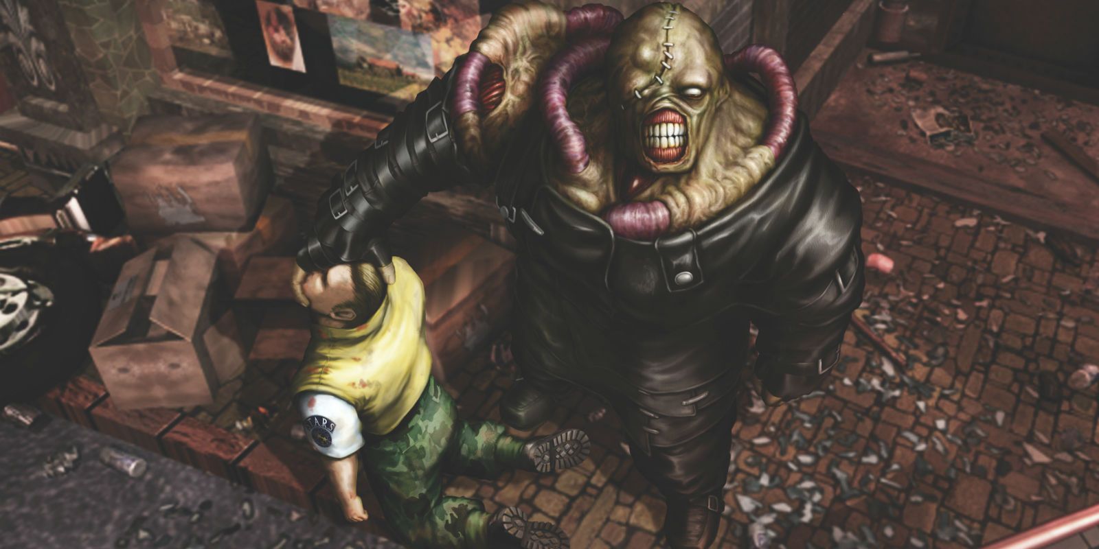 Nemesis attacks a victim in Resident Evil 3 