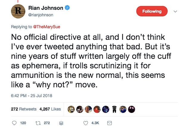 Rian Johnson Twitter Deleted Tweets