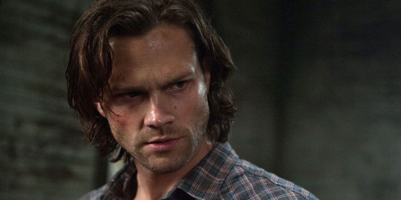 Jared Padelecki as Sam Winchester looking serious in Supernatural