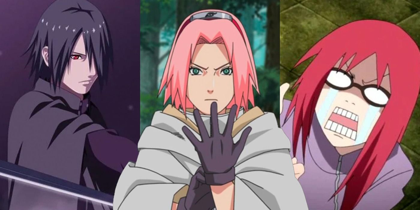 A blended image features Sasuke, Sakura, and Karin in the Naruto franchise