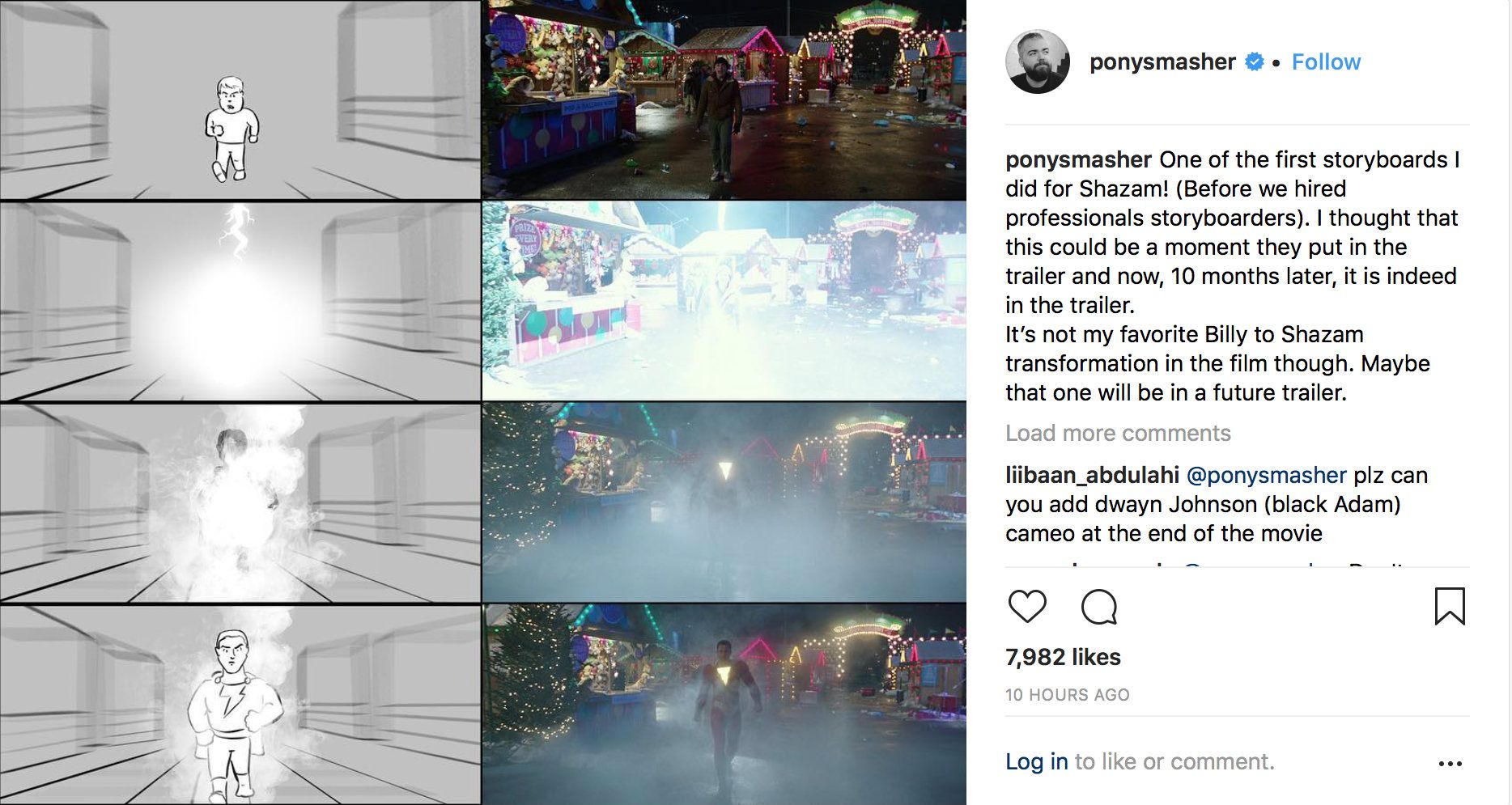 Shazam movie transformation storyboards