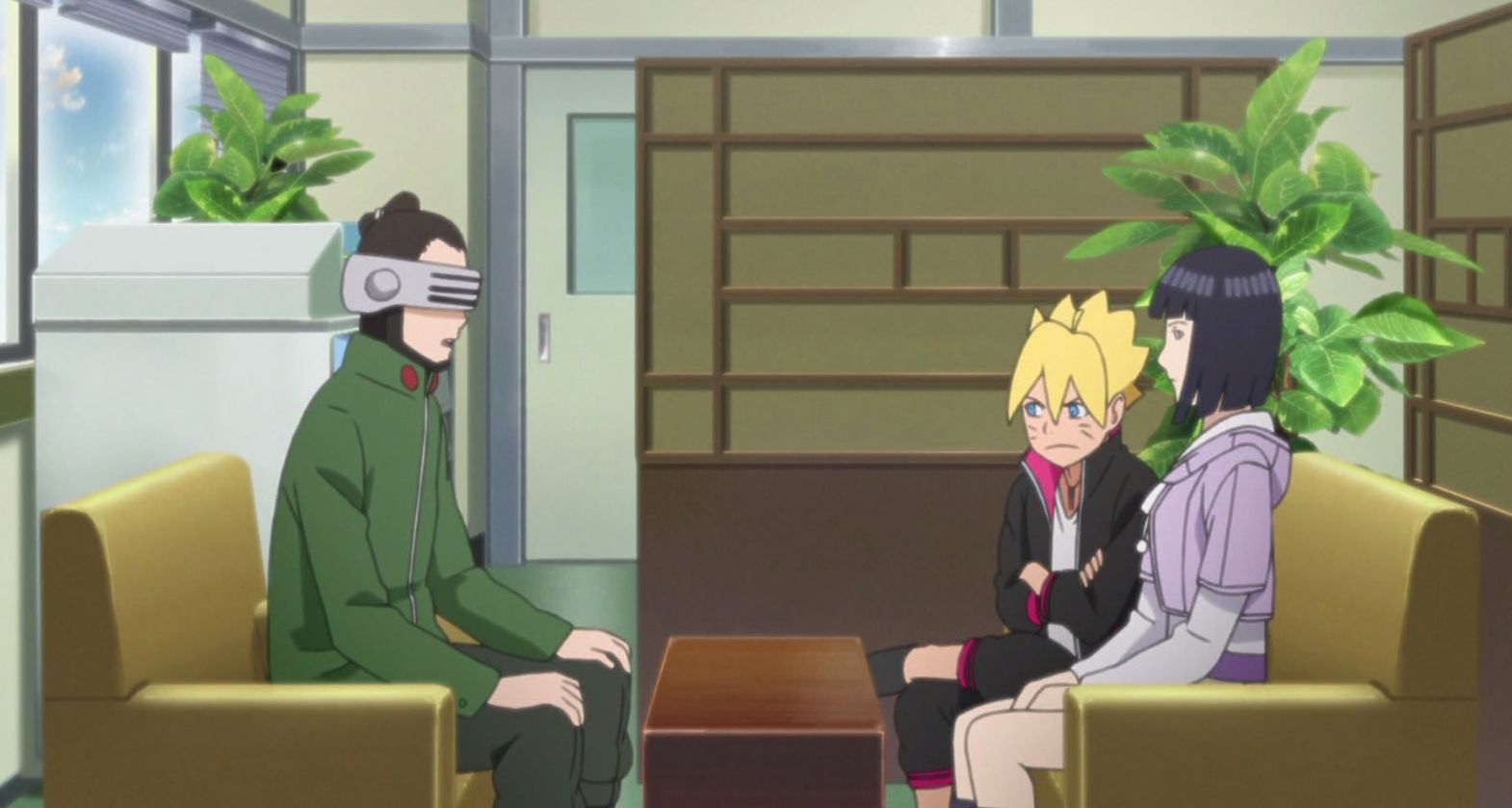 Shino in a Parent Teacher Conference With Boruto and Hinata