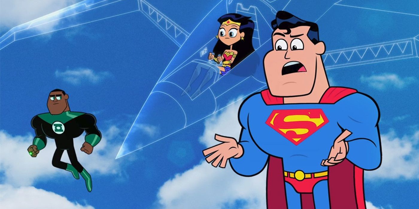 Green Lantern, Wonder Woman, &amp; Superman fly in the aky in Teen Titans Go The The Movies
