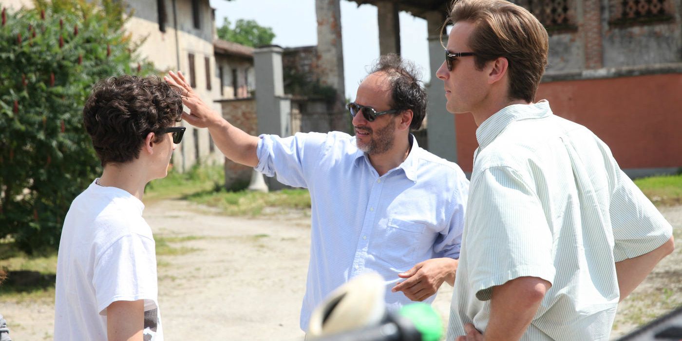 Luca Guadagnino and Timothee Chalamet on the set of Call Me By Your Name