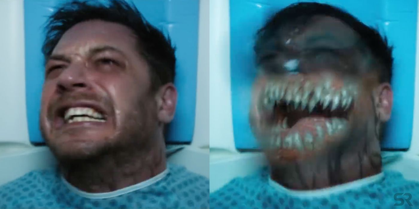 Tom Hardy and Eddie Brock transforming in Venom