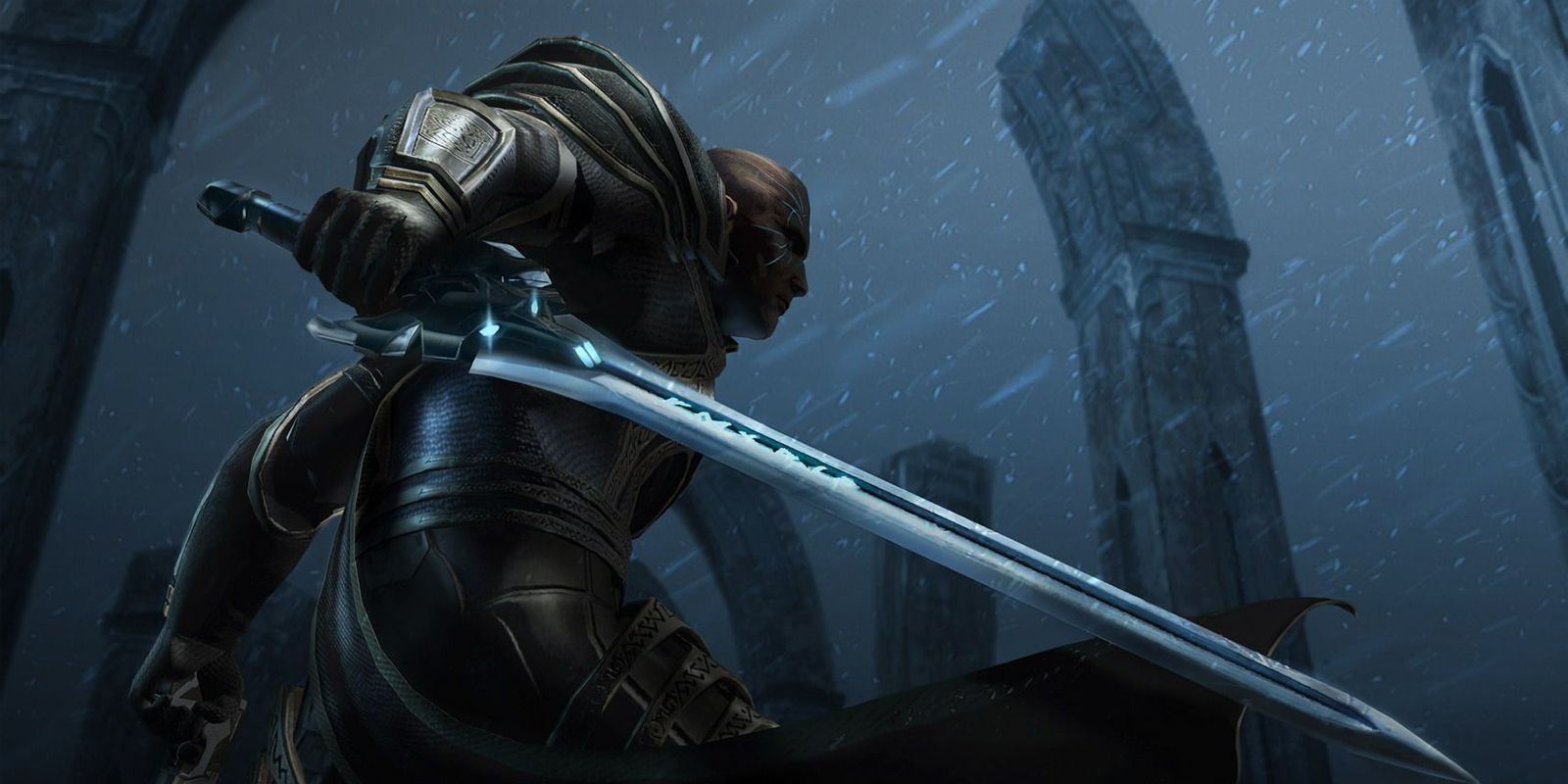 A photo of Baldur holding his sword in the video game Too Human