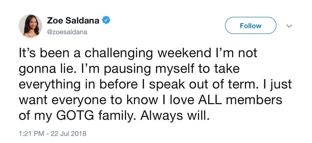 Zoe Saladana James Gunn Tweet