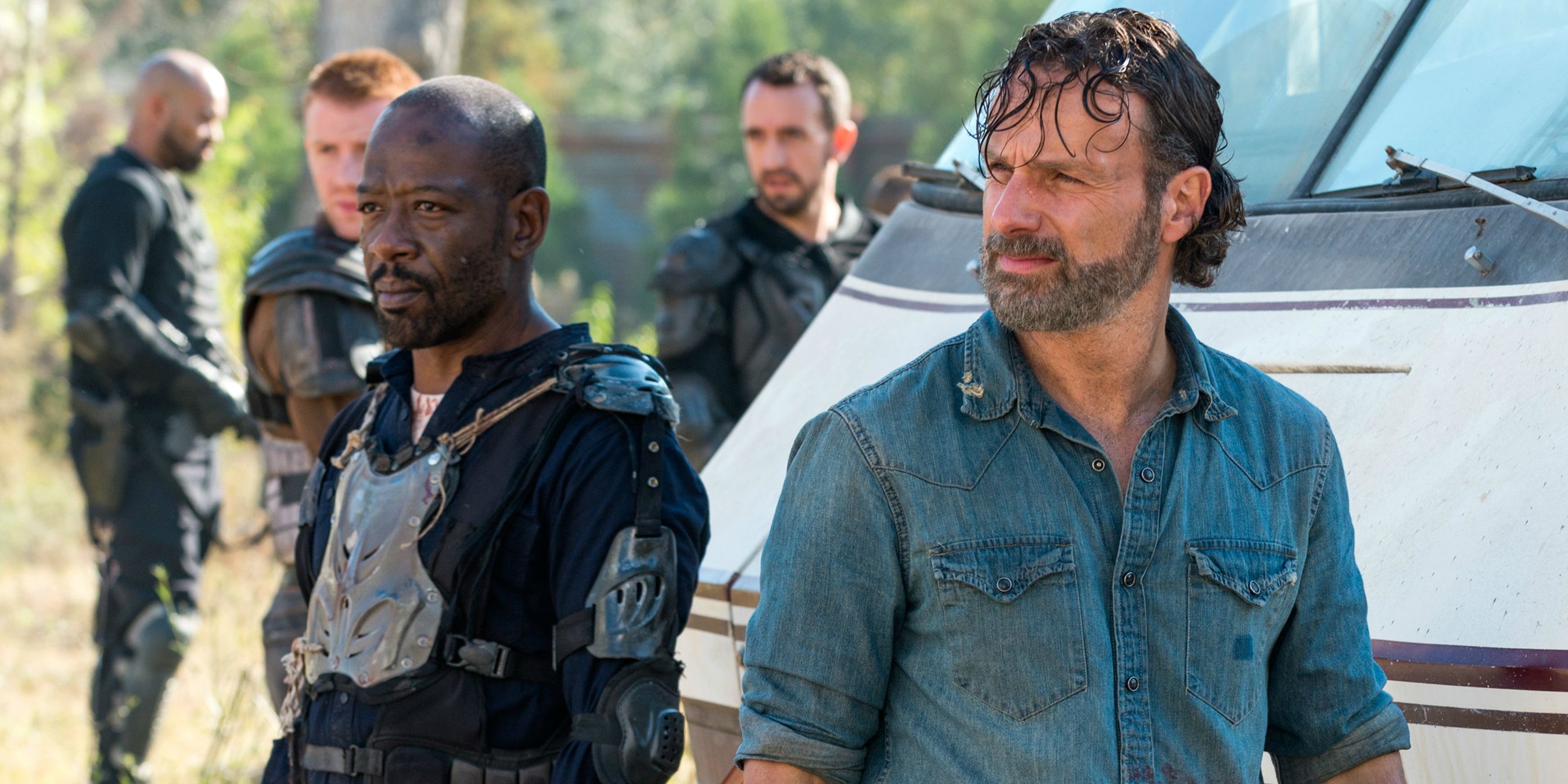 Andrew Lincoln as Rick Grimes and Lennie James as Morgan Jones in The Walking Dead