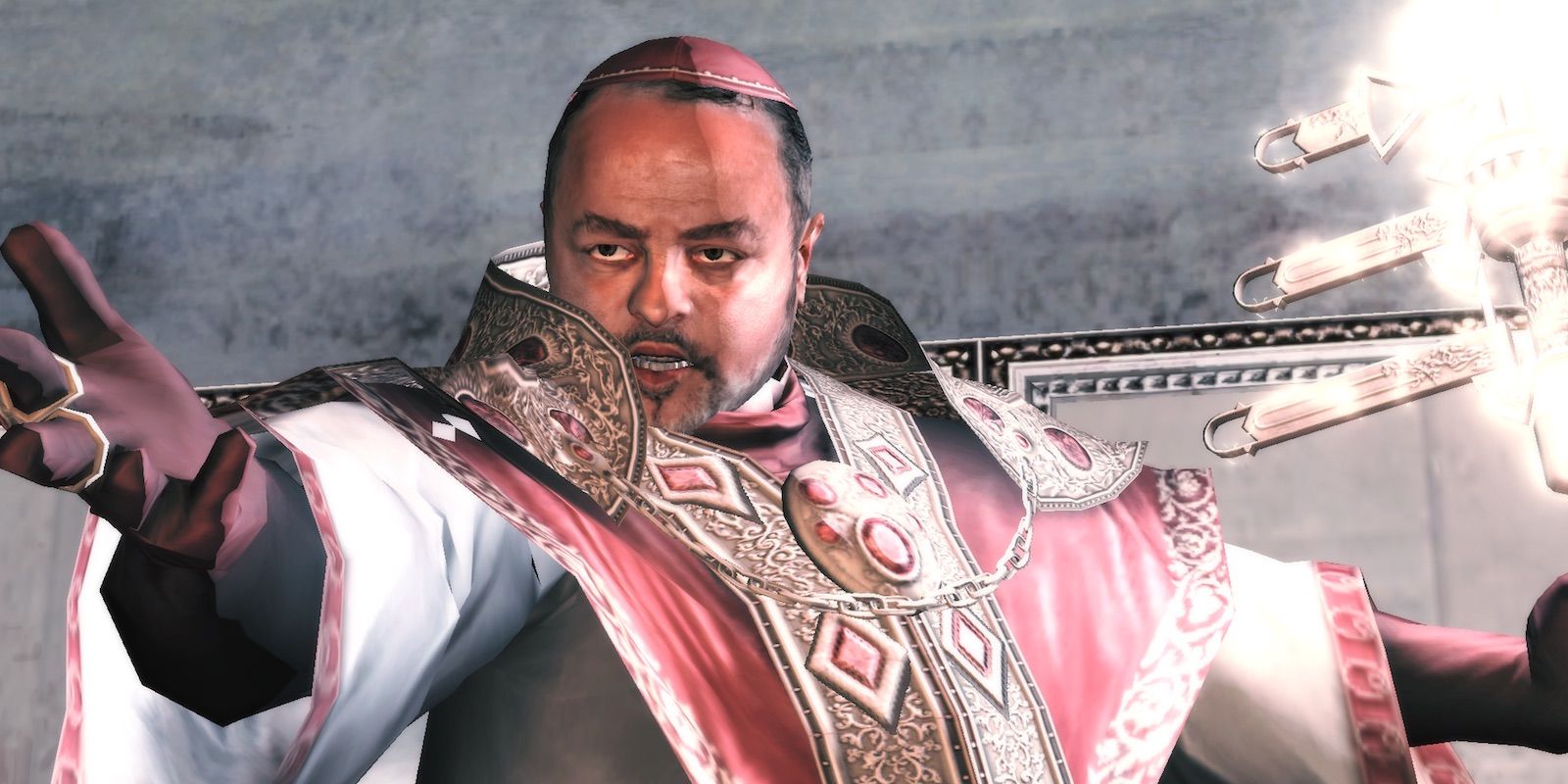 Rodrigo Borgia with the Staff of Eden in Assassin's Creed II