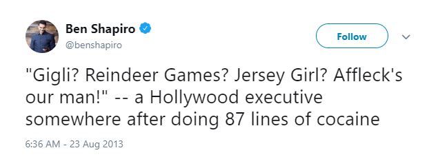 Ben Shapiro Ben Affleck Batman Casting Tweet