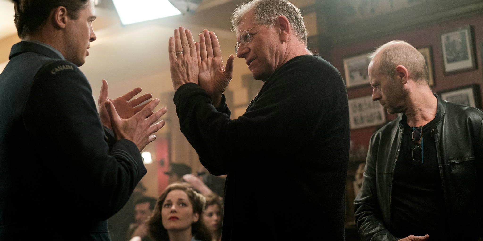 Brad Pitt and Marion Cotillard being directed by Robert Zemeckis on Allied