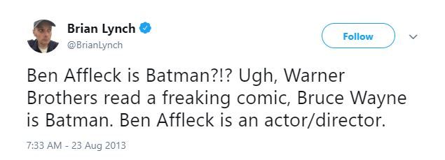 Brian Lynch Ben Affleck Batman Tweet