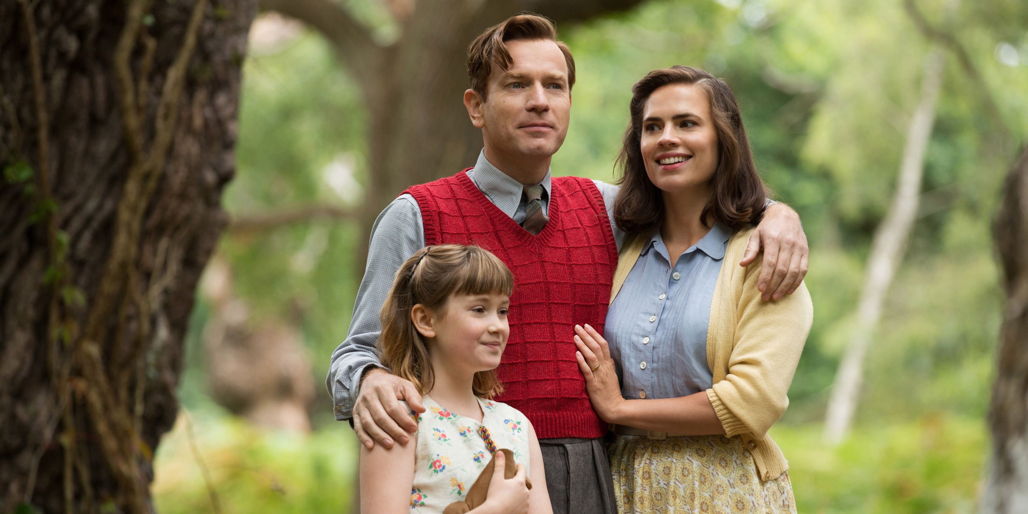 Bronte Carmichael, Ewan McGregor, and Hayley Atwell in Christopher Robin