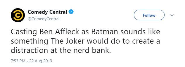 Comedy Central Ben Affleck Batman Tweet