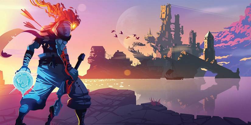 Dead Cells main title, overlooking a castle