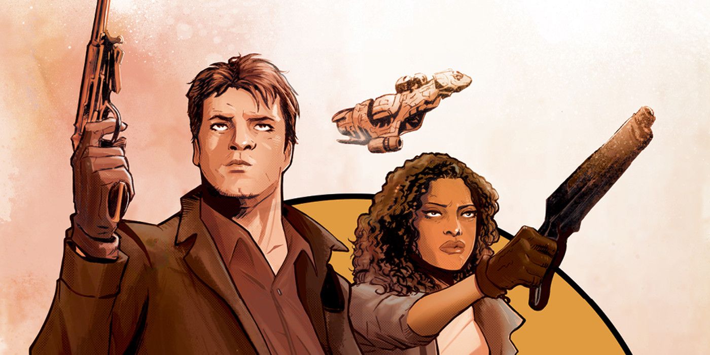 Two characters holding guns on the cover of Firefly comics