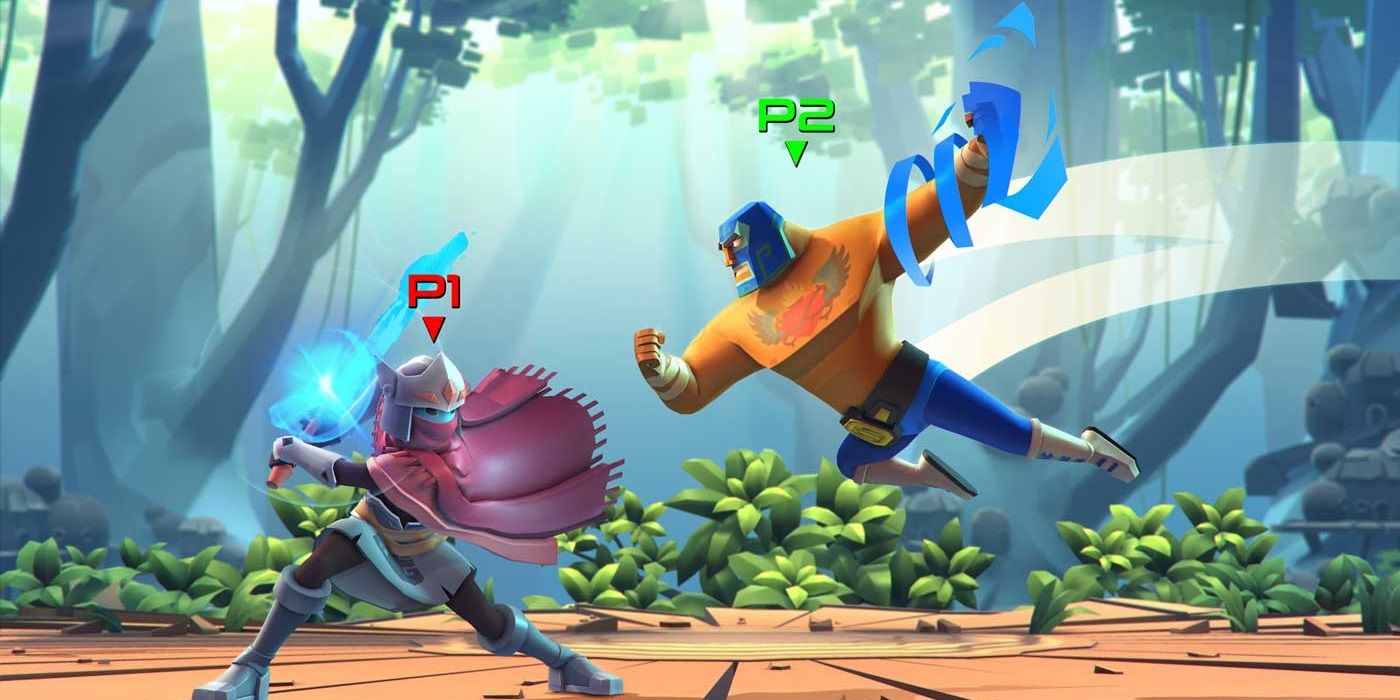 Juan prepares to punch The Strider in Brawlout.