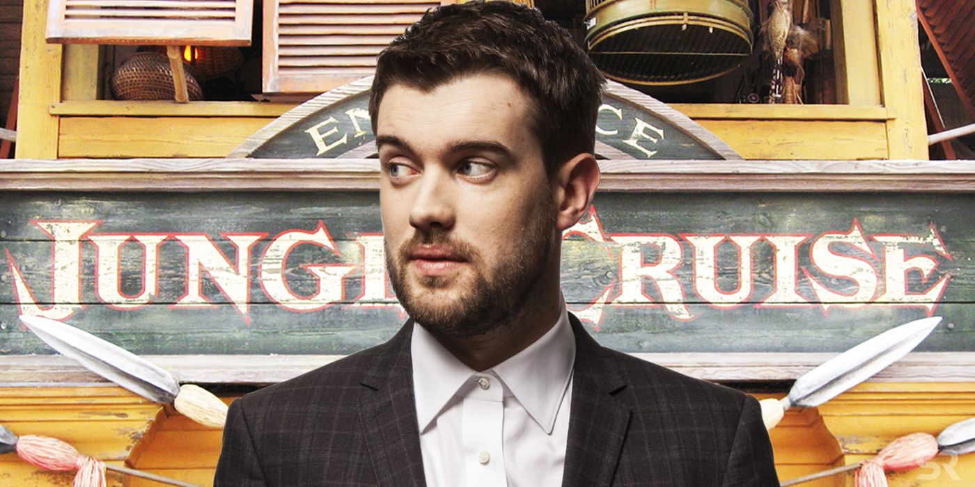 Jack Whitehall in front of Jungle Cruise sign