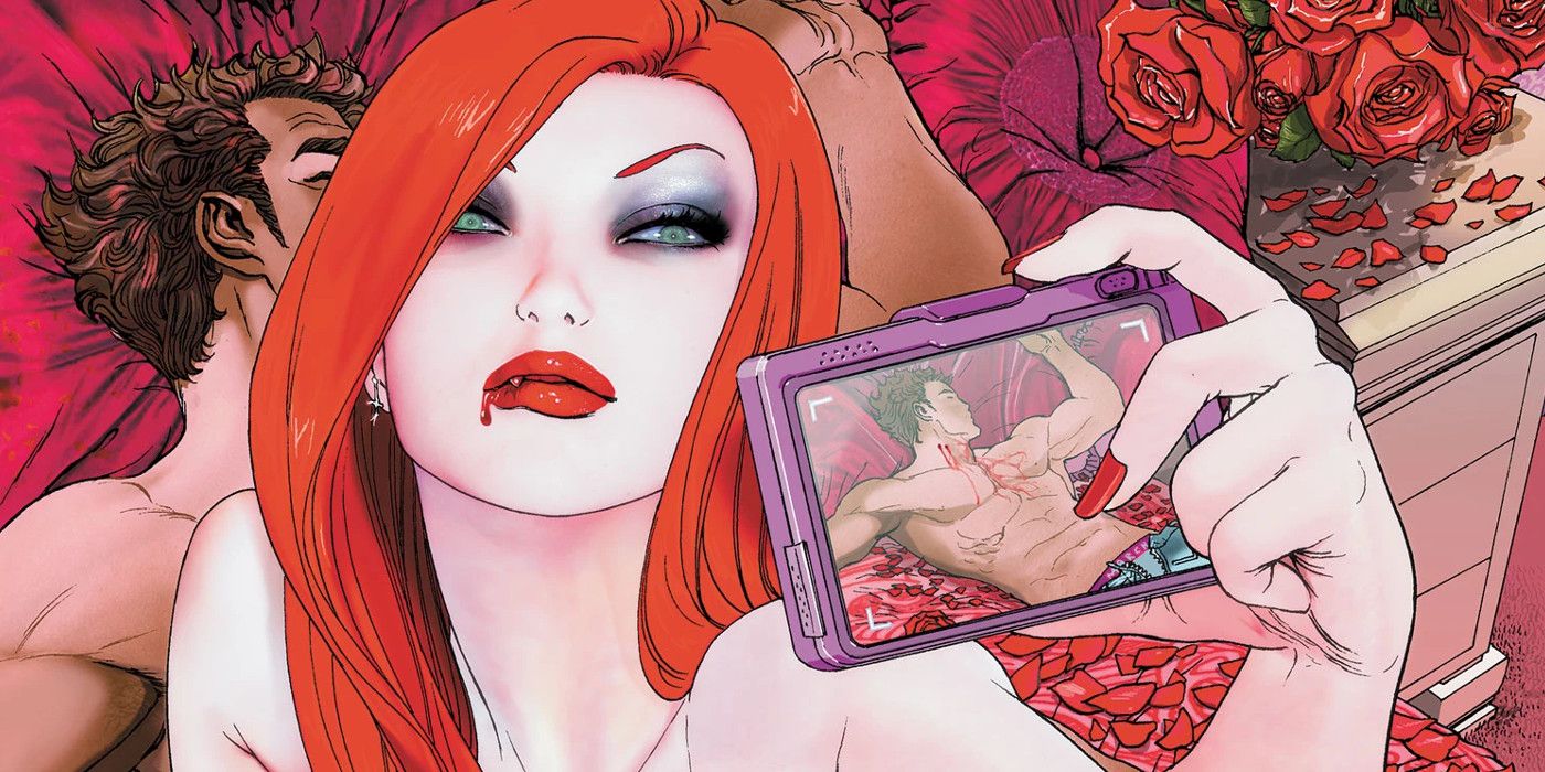 Looker taking a selfie with a corpse in DC Comics