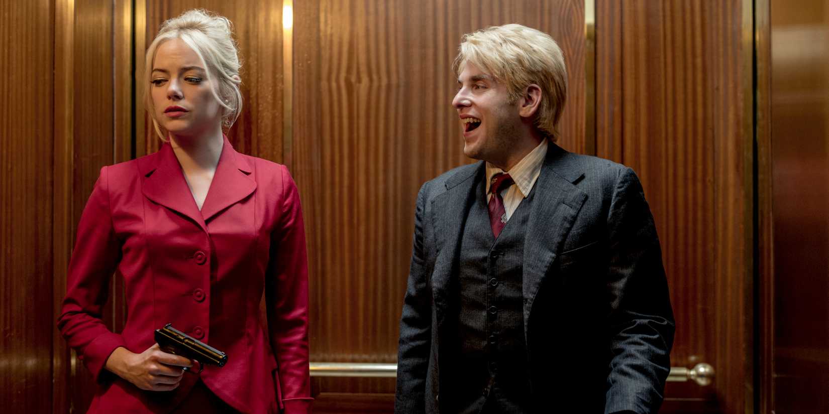 Emma Stone and Jonah Hill in an elevator in Maniac