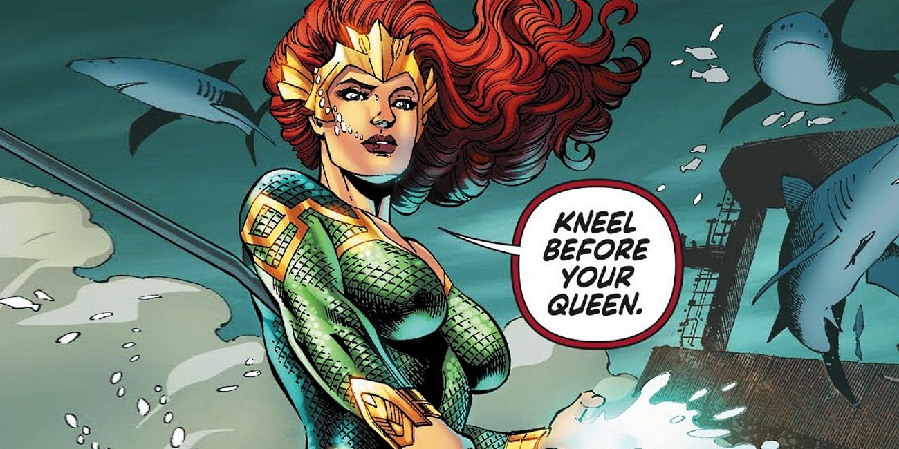 Mera asks her subjects to kneel before her in the depths of the ocean