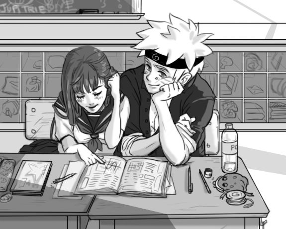 Naruto and Hinata as High School Students by Jupitrie on Deviant Art