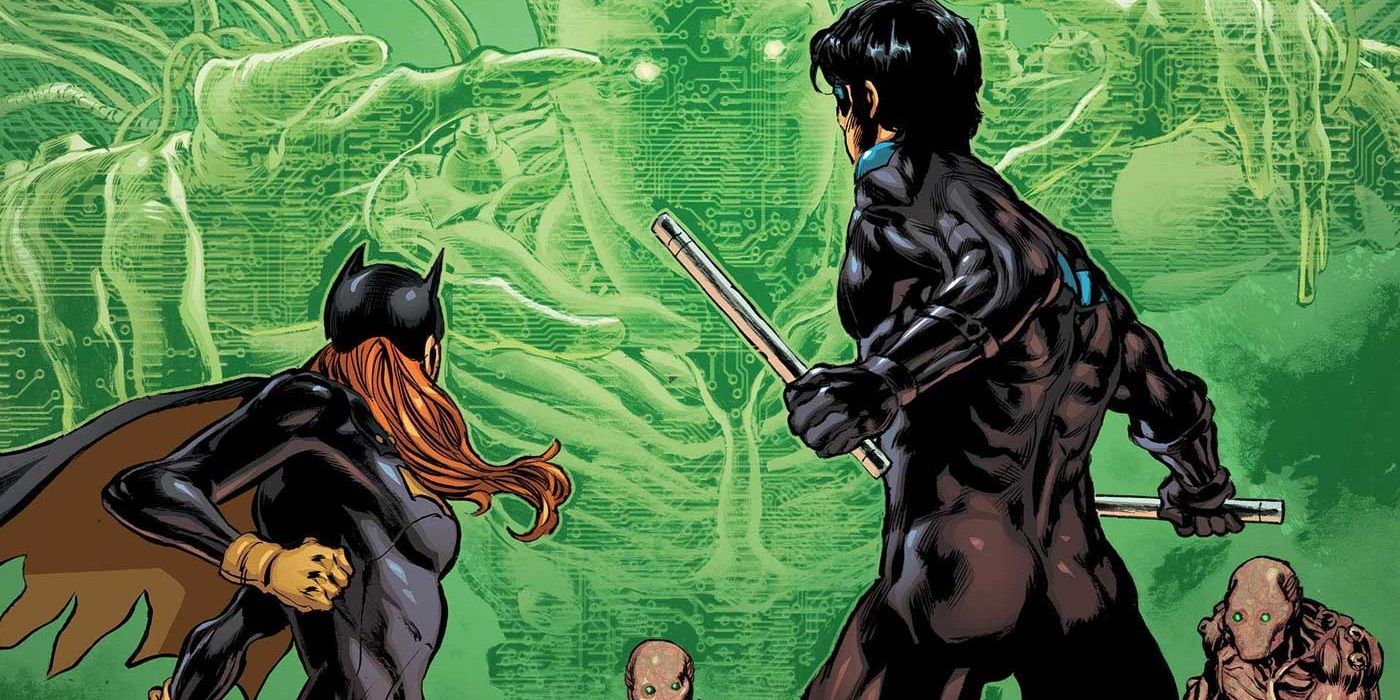 Nightwing and Batgirl battle Wyrm in DC Comics