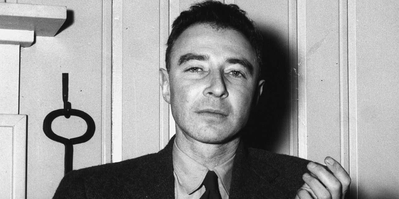 A black and white image of J. Robert Oppenheimer