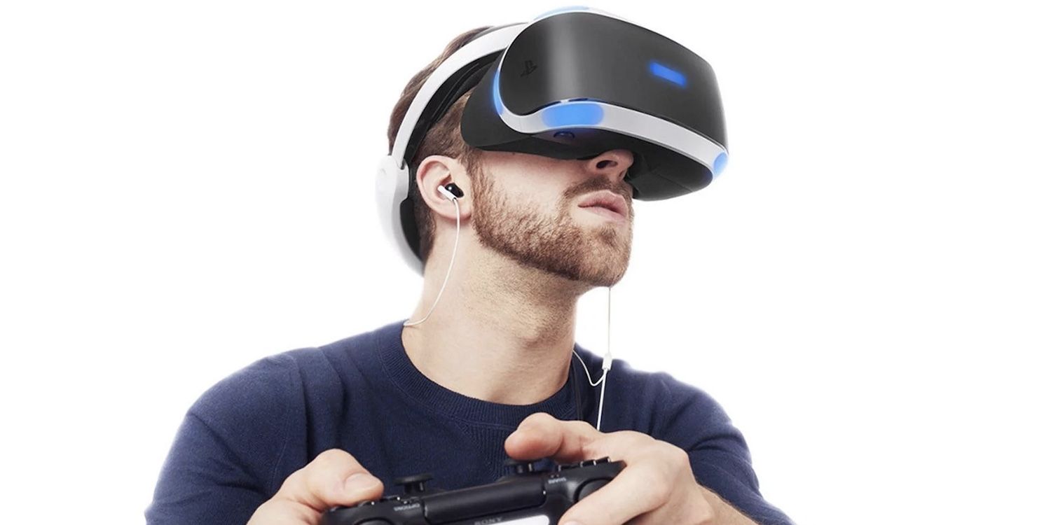 A man playing PlayStation VR with a controller