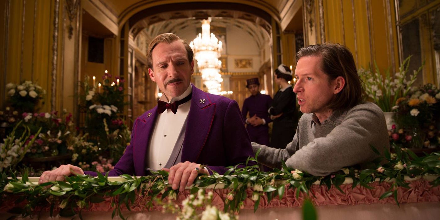Ralph Fiennes and Wes Anderson in The Grand Budapest Hotel.