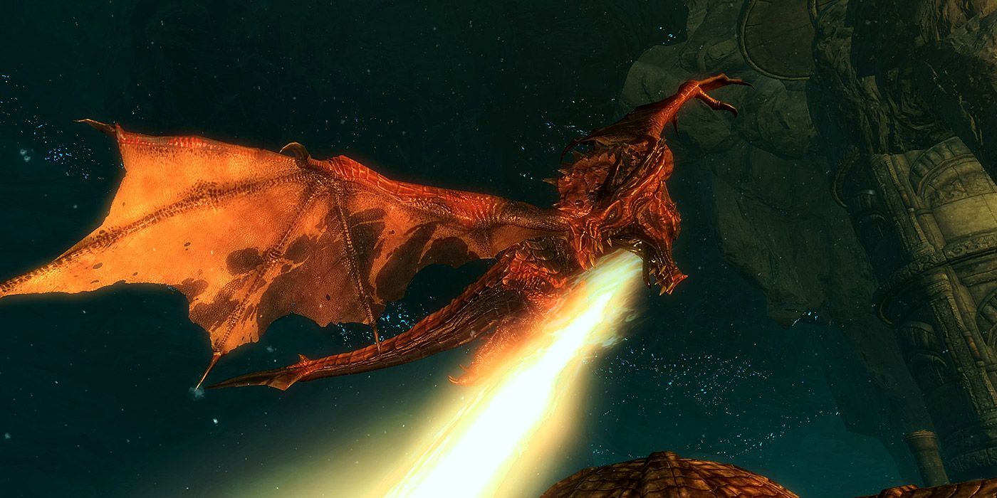 A dragon in the bowels of Blackreach in Skyrim