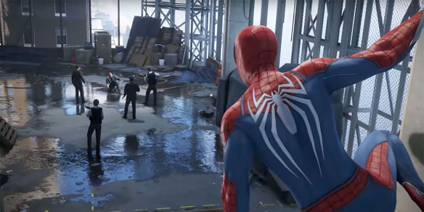 Spider-Man about to attack goons in Spider-Man PS4