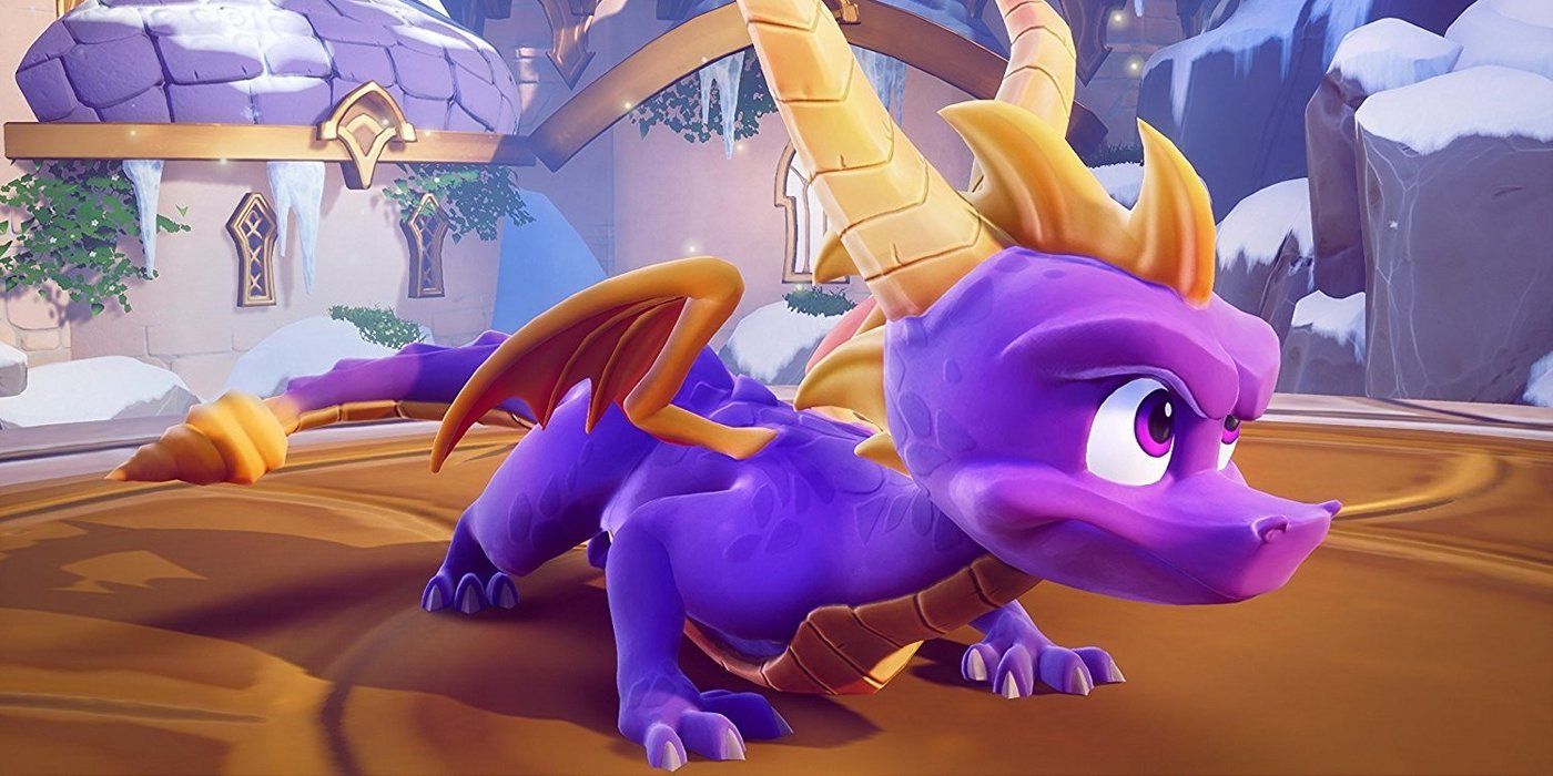 Spyro crouches in Spyro Reignited Trilogy